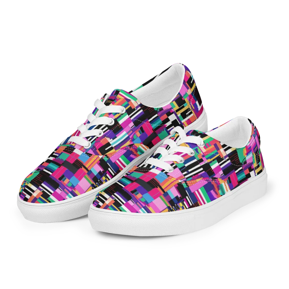 Neon Cityscape on Men's Lace-Up Canvas Shoes — Left Front