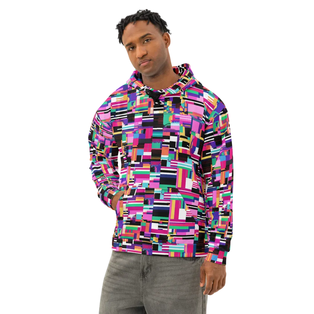 Neon Cityscape on Cotton Hoodie — Left Front