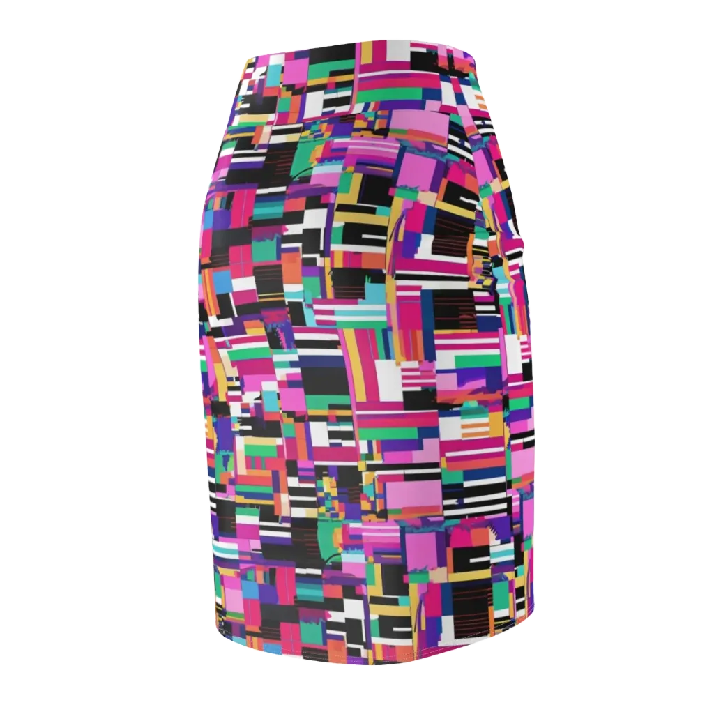 Neon Cityscape on Pencil Skirt — Back Side
