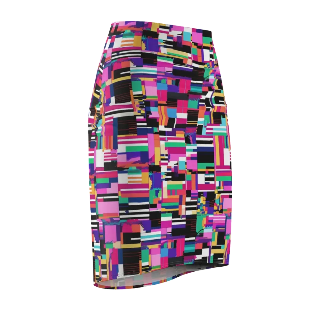 Neon Cityscape on Pencil Skirt — Front Side