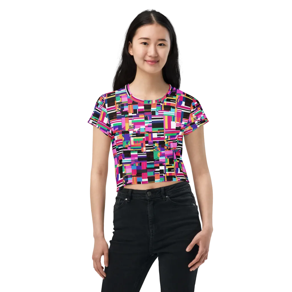 Neon Cityscape on Crop Tee — Front