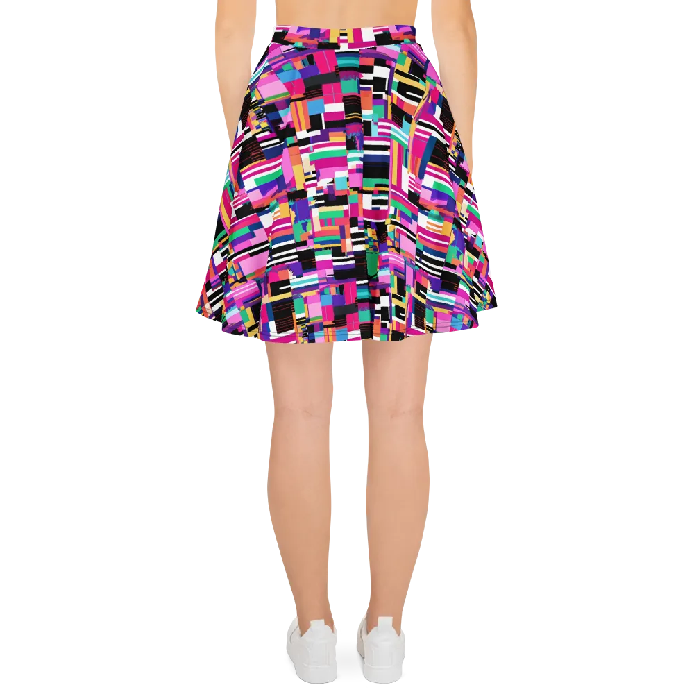 Neon Cityscape on Skater Skirt — Back