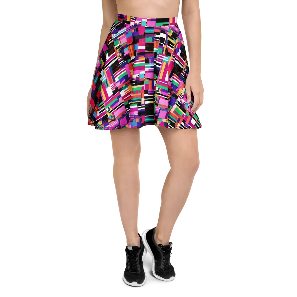 Neon Cityscape on Skater Skirt — Front