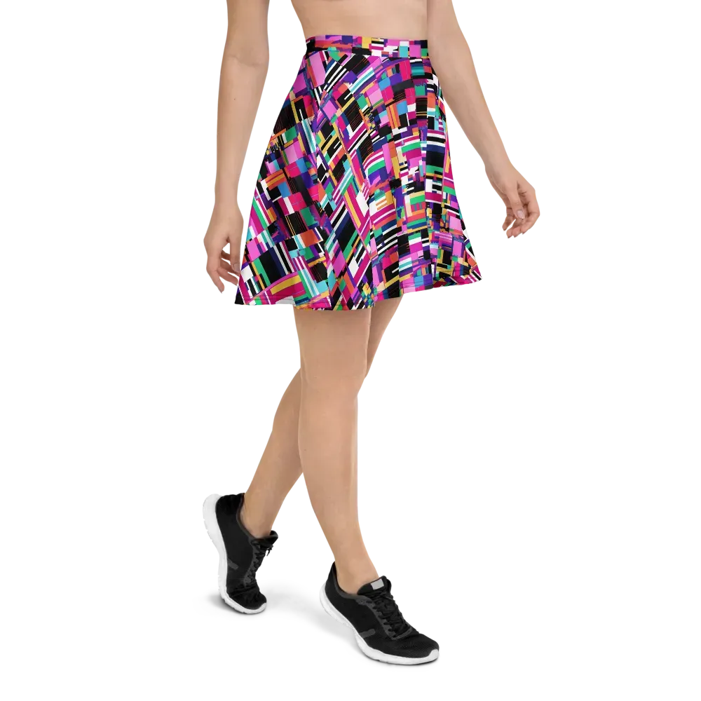 Neon Cityscape on Skater Skirt — Right