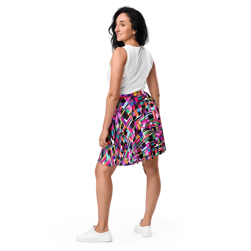 Neon Cityscape on Skater Skirt — Back