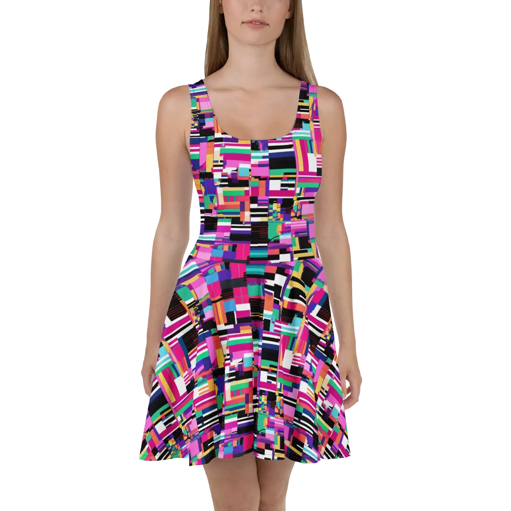 Neon Cityscape on Skater Dress — Front