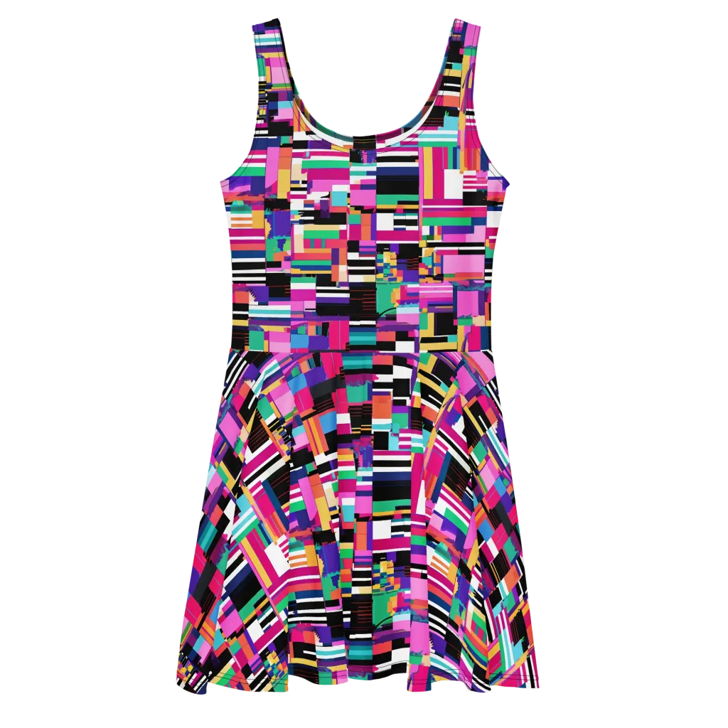 Neon Cityscape on Skater Dress — Front