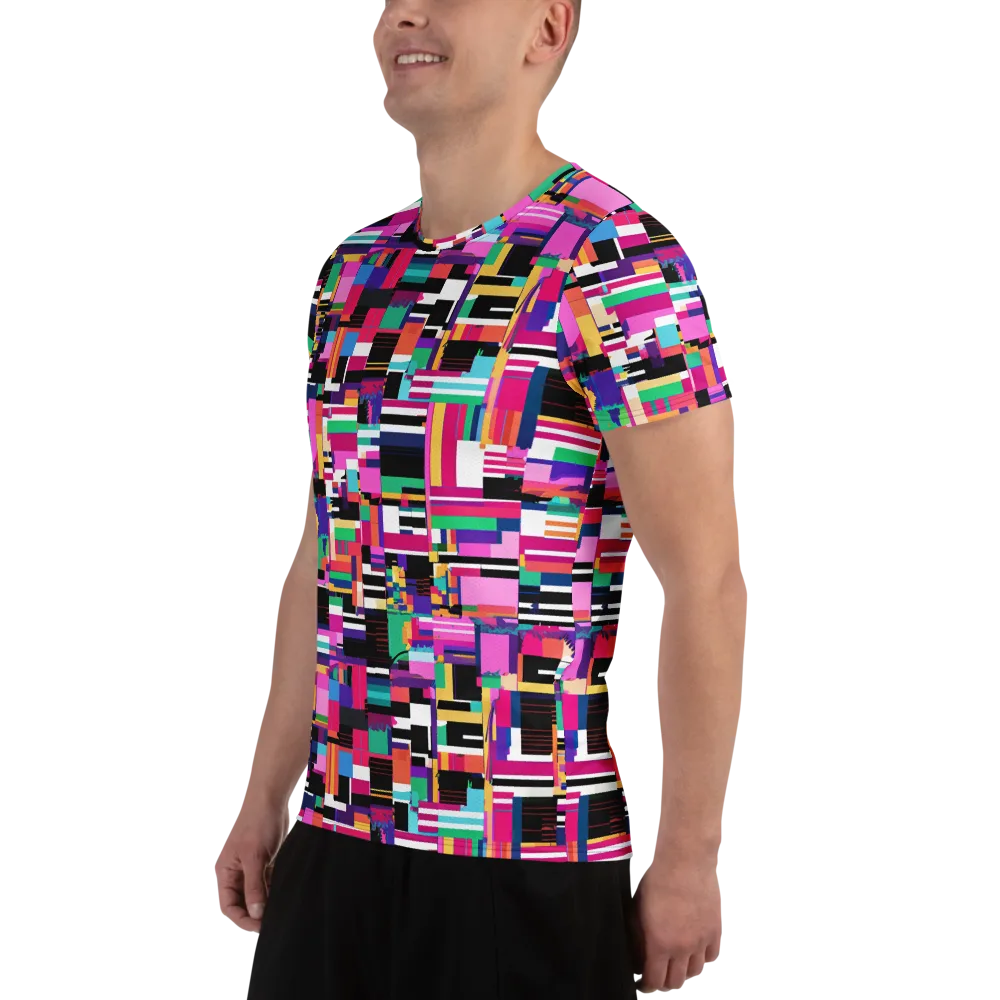 Neon Cityscape on Men's Athletic T-Shirt — Left