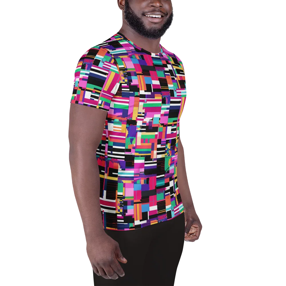 Neon Cityscape on Men's Athletic T-Shirt — Right