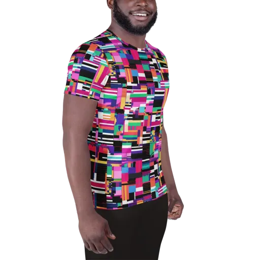 Neon Cityscape on a Men's Athletic T-Shirt