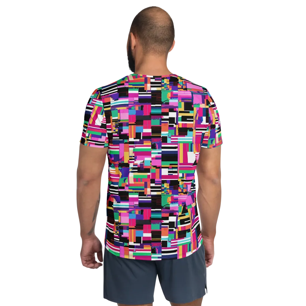 Neon Cityscape on Men's Athletic T-Shirt — Back