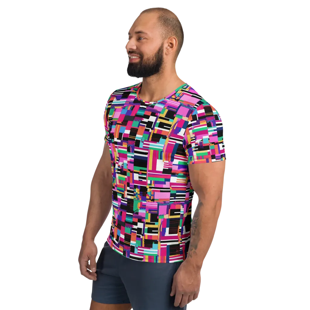Neon Cityscape on Men's Athletic T-Shirt — Left