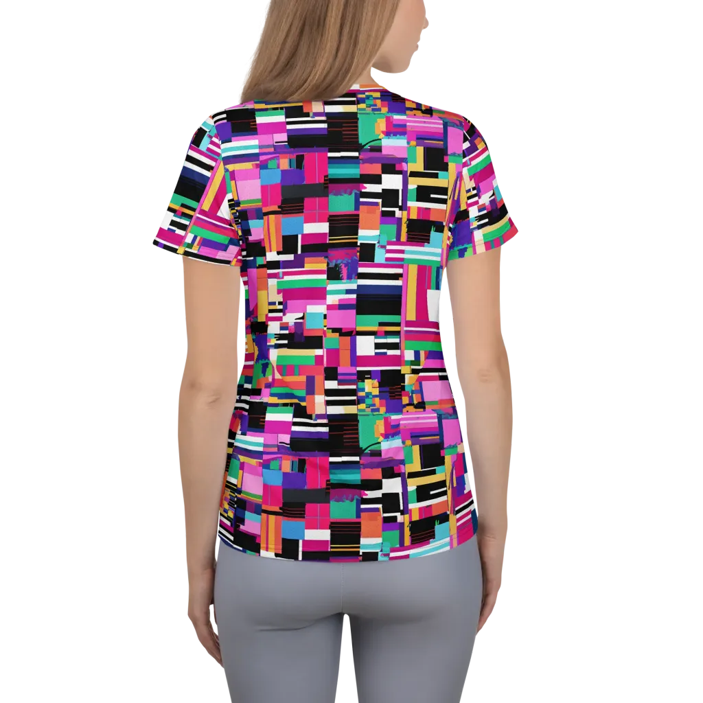 Neon Cityscape on Women's Athletic T-Shirt — Back