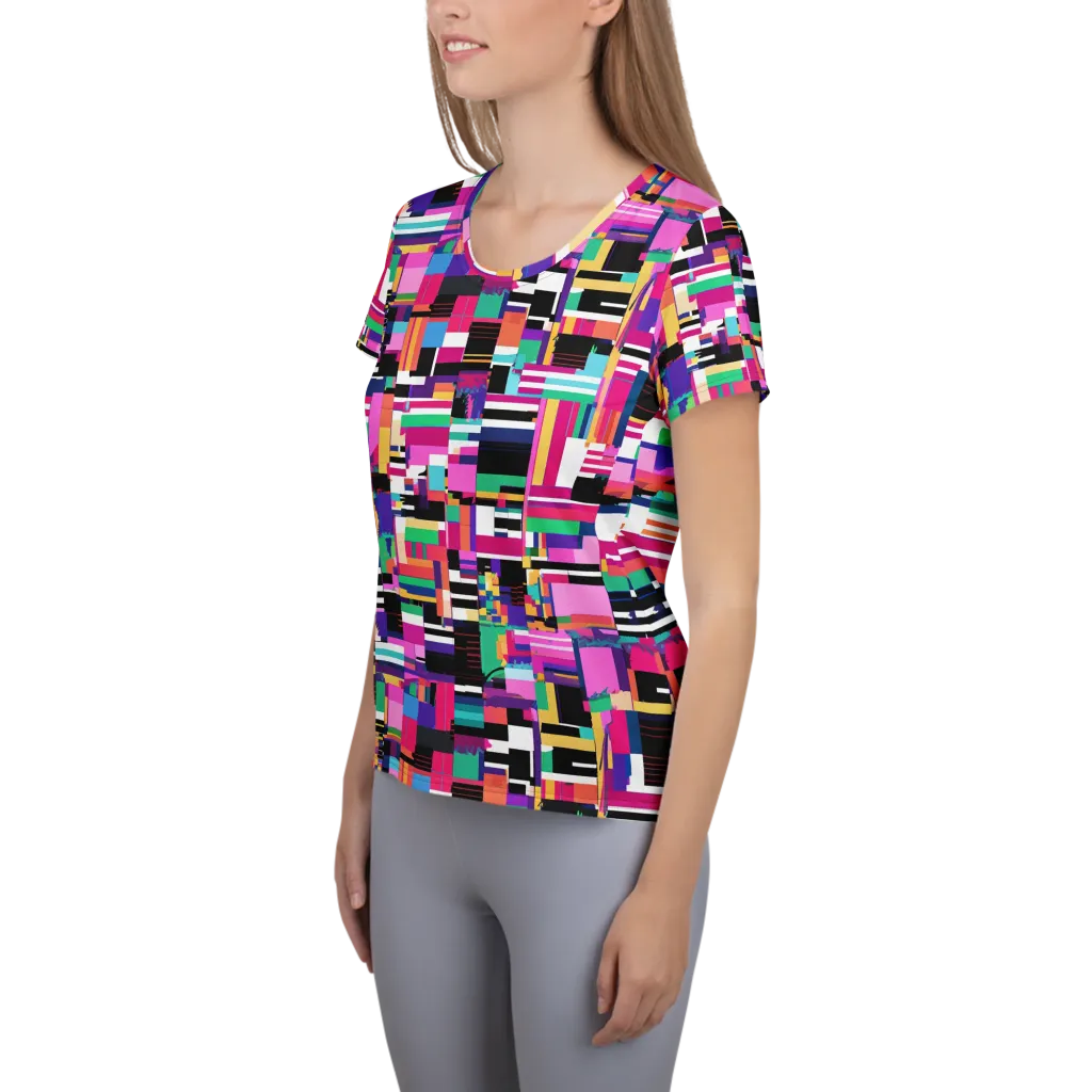 Neon Cityscape on Women's Athletic T-Shirt — Left