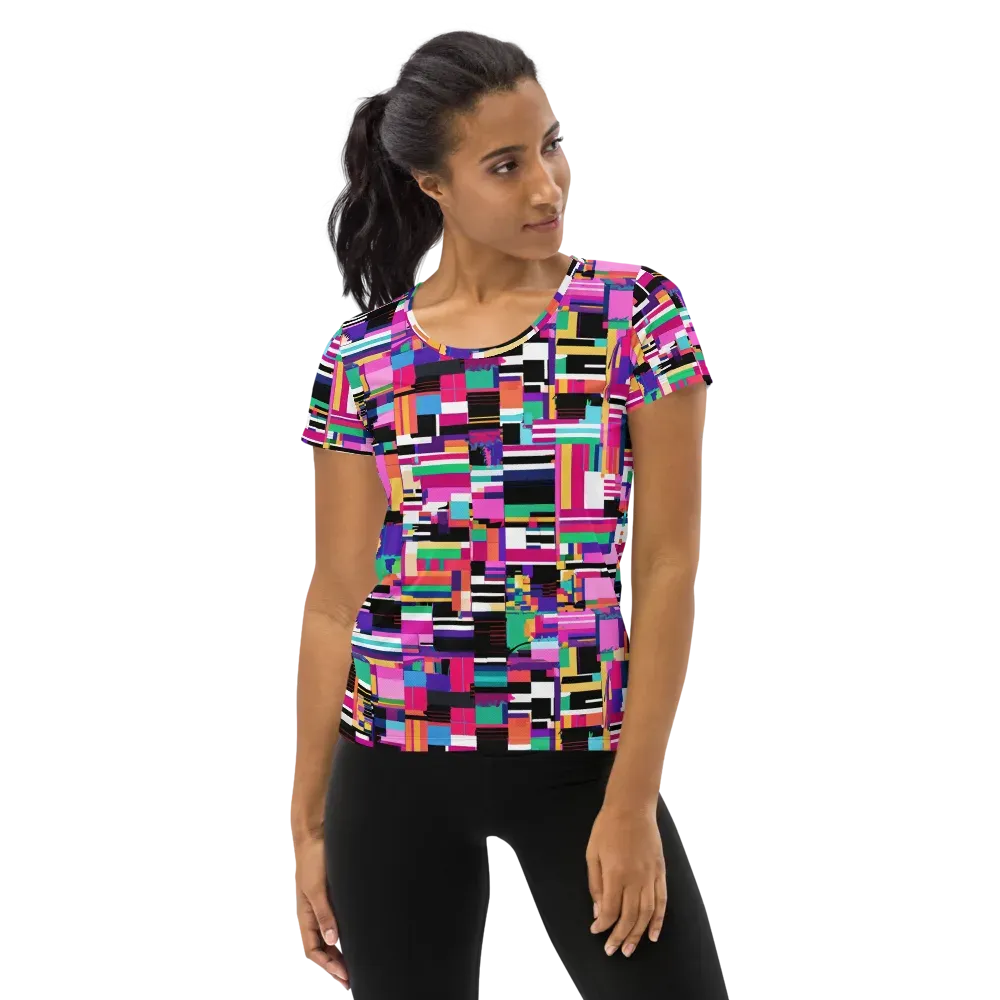 Neon Cityscape on Women's Athletic T-Shirt — Front