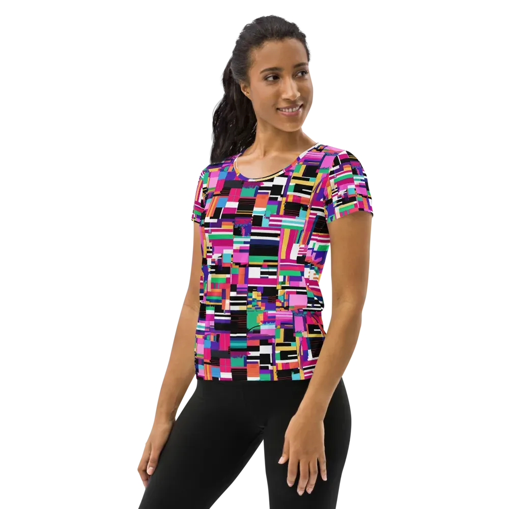 Neon Cityscape on Women's Athletic T-Shirt — Left