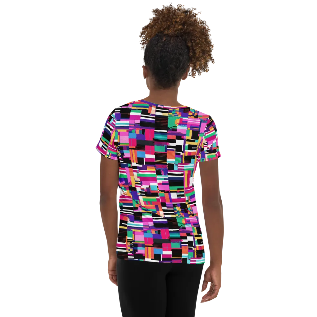 Neon Cityscape on Women's Athletic T-Shirt — Back