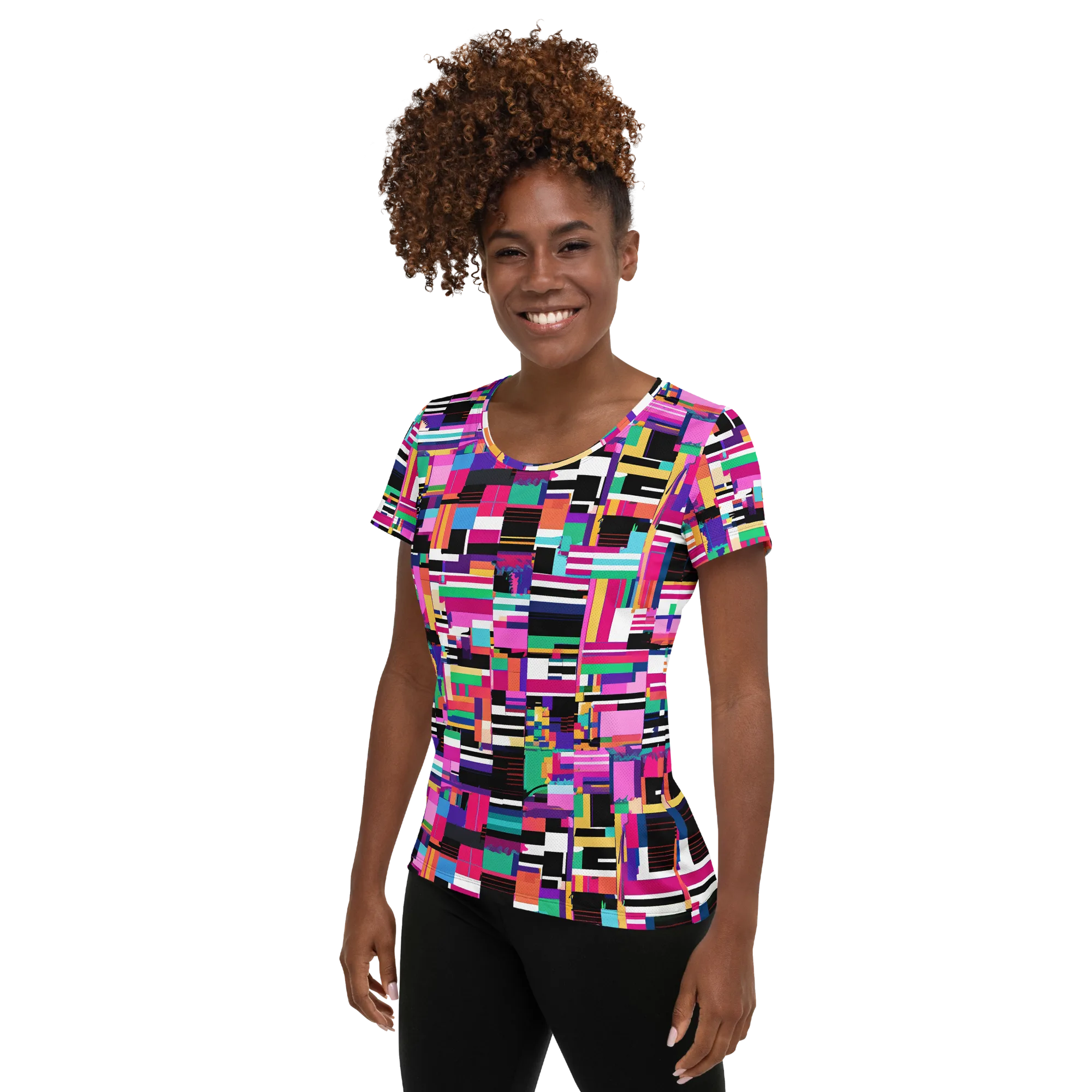 Neon Cityscape on Women's Athletic T-Shirt — Left