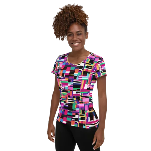 Neon Cityscape on a Women's Athletic T-Shirt