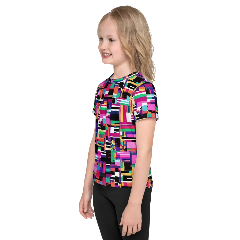 Neon Cityscape on Kids Crew Neck T-Shirt — Left