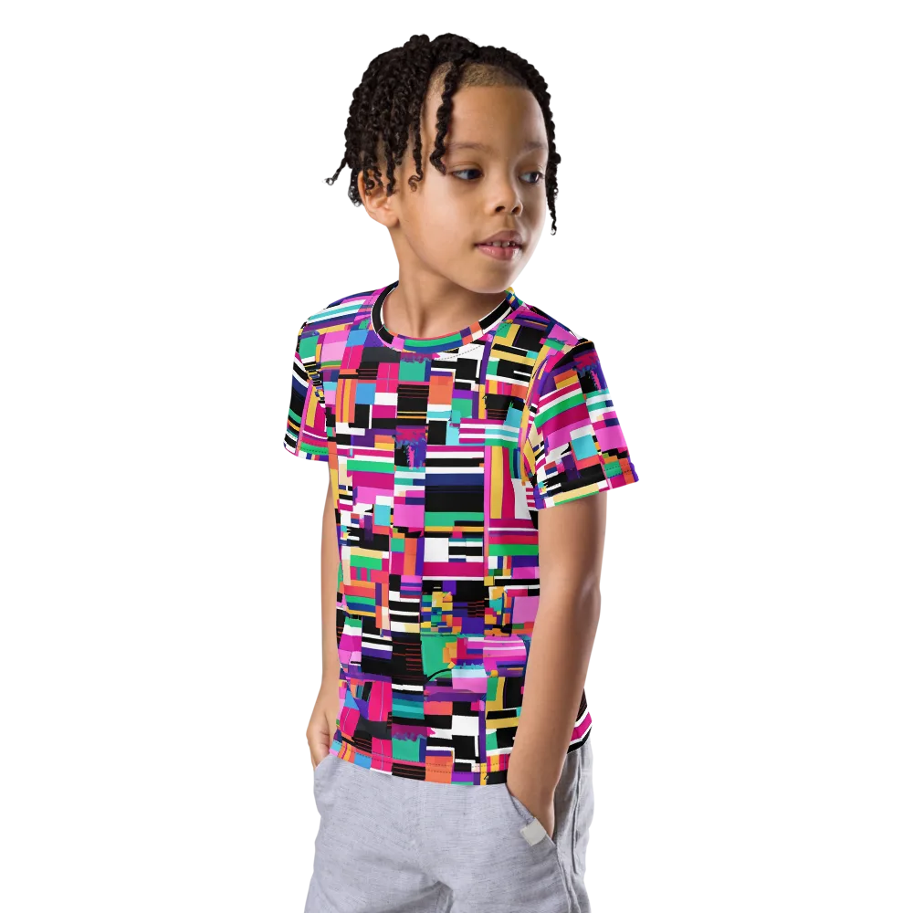Neon Cityscape on Kids Crew Neck T-Shirt — Left Front