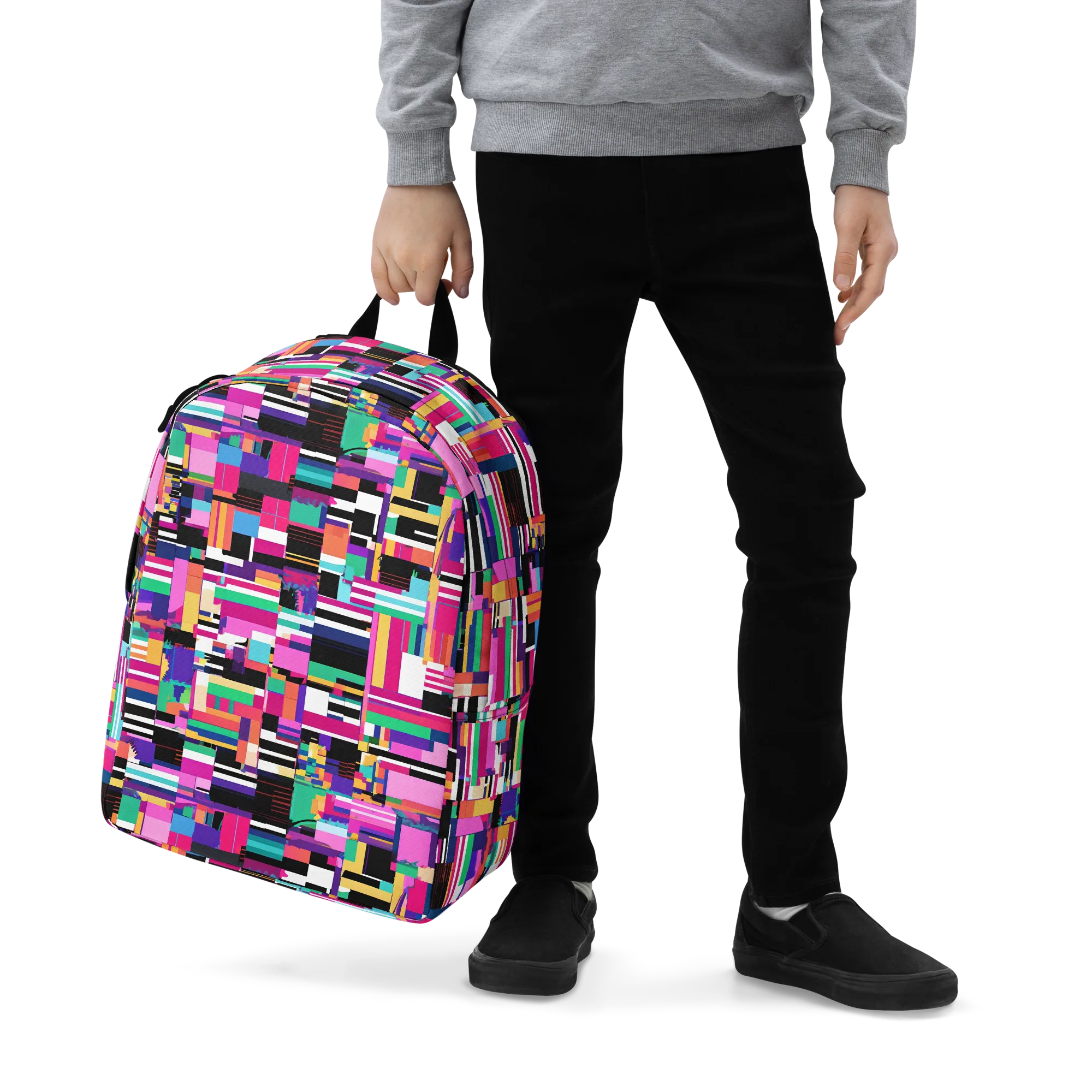 Neon Cityscape on Minimalist Backpack — Zoomed-in