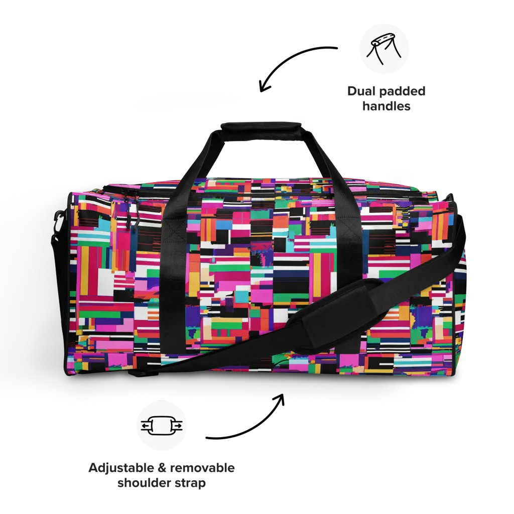 Neon Cityscape on Duffle Bag — Front