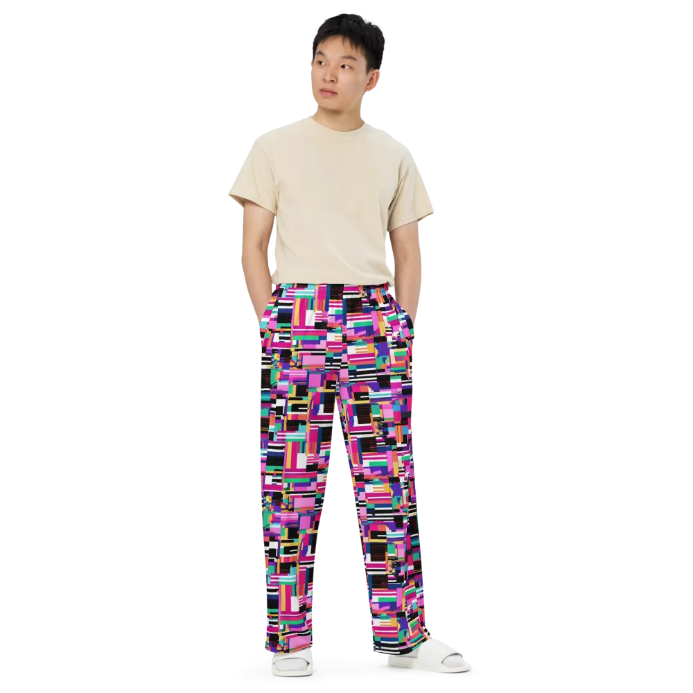 Neon Cityscape on Wide-Leg Pants — Front