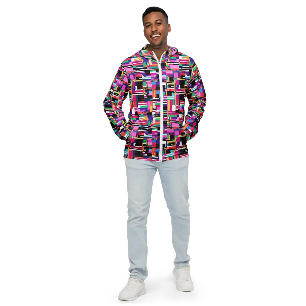 Neon Cityscape on Men's Windbreaker — Front