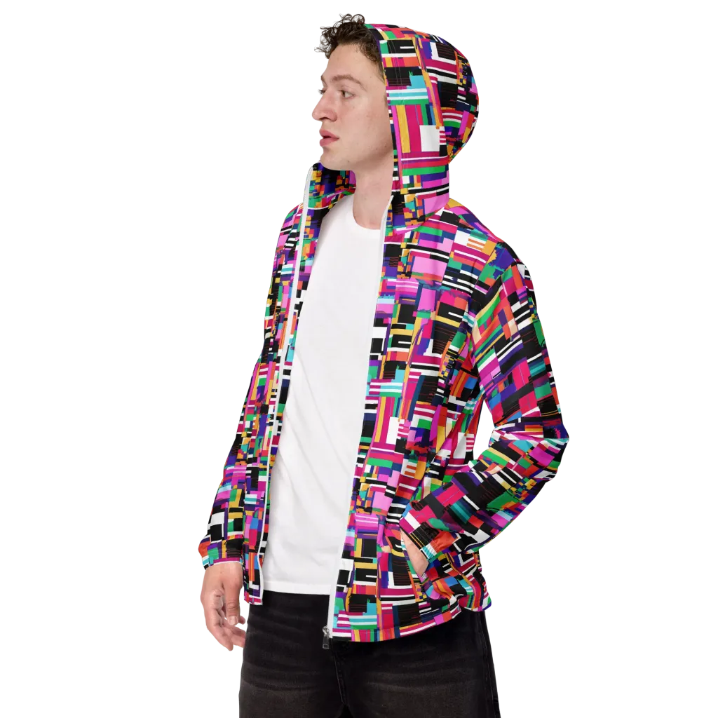 Neon Cityscape on Men's Windbreaker — Left Front
