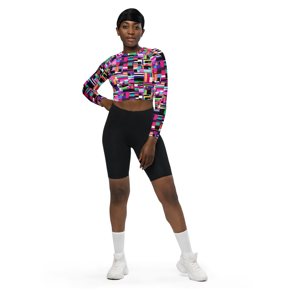 Neon Cityscape on Long Sleeve Crop Top — Front