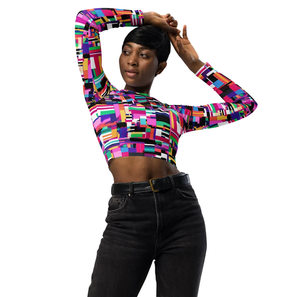 Neon Cityscape on Long Sleeve Crop Top — Front