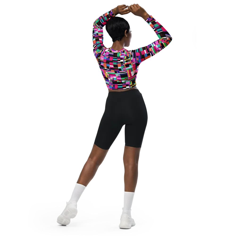 Neon Cityscape on Long Sleeve Crop Top — Back