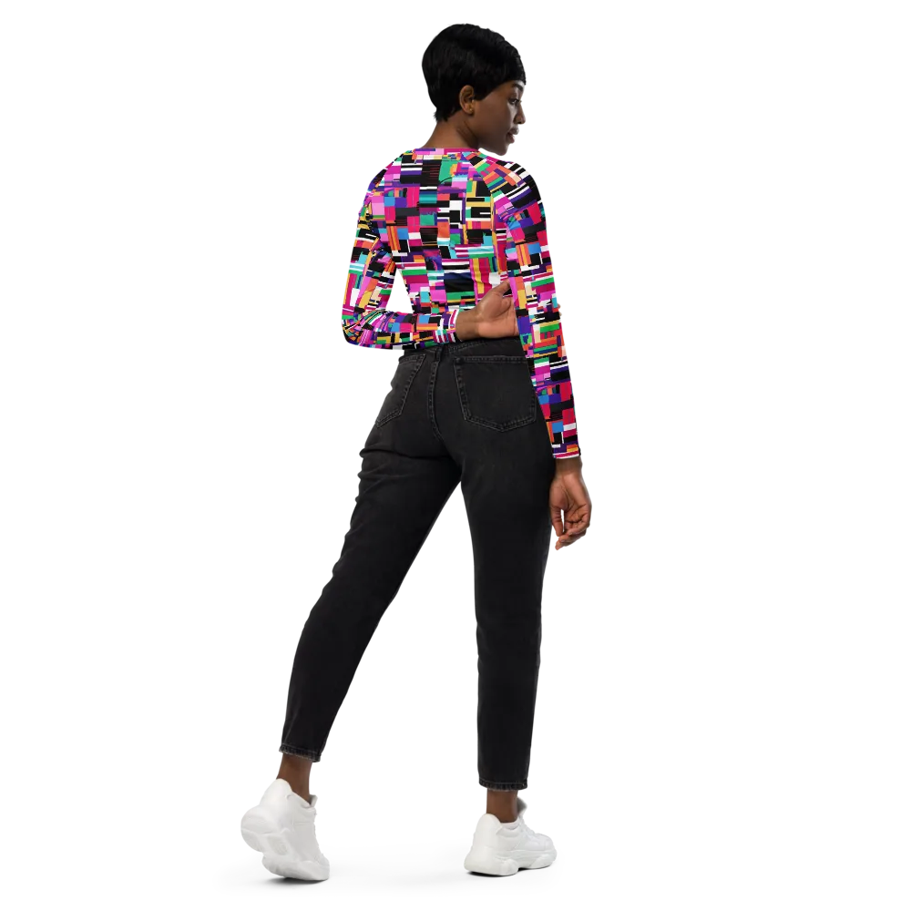 Neon Cityscape on Long Sleeve Crop Top — Right Back