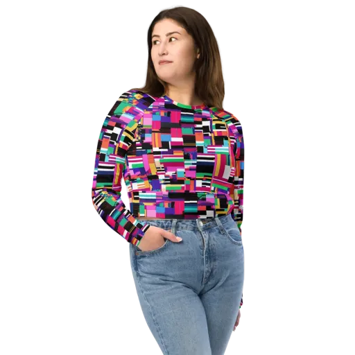 Neon Cityscape on a Long Sleeve Crop Top