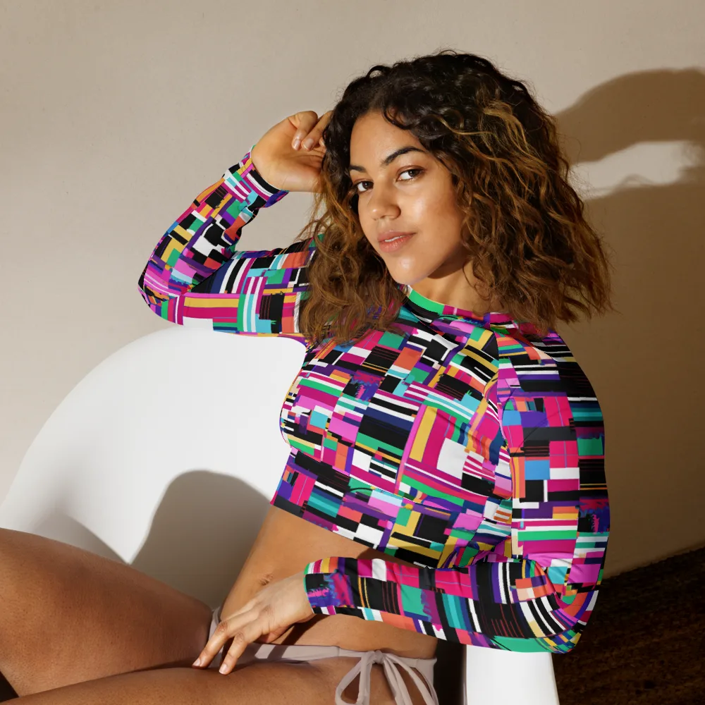 Neon Cityscape on Long Sleeve Crop Top — Left Front