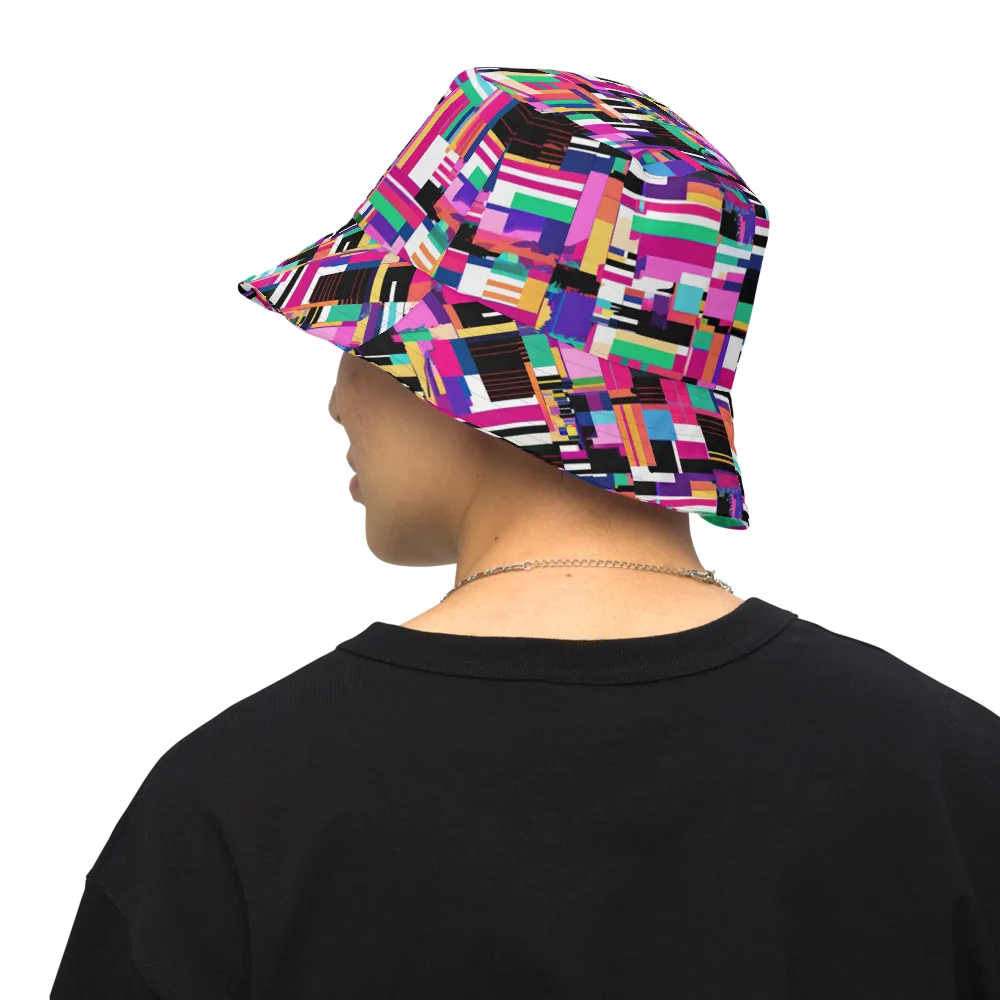 Neon Cityscape on Reversible Bucket Hat — Back Inside