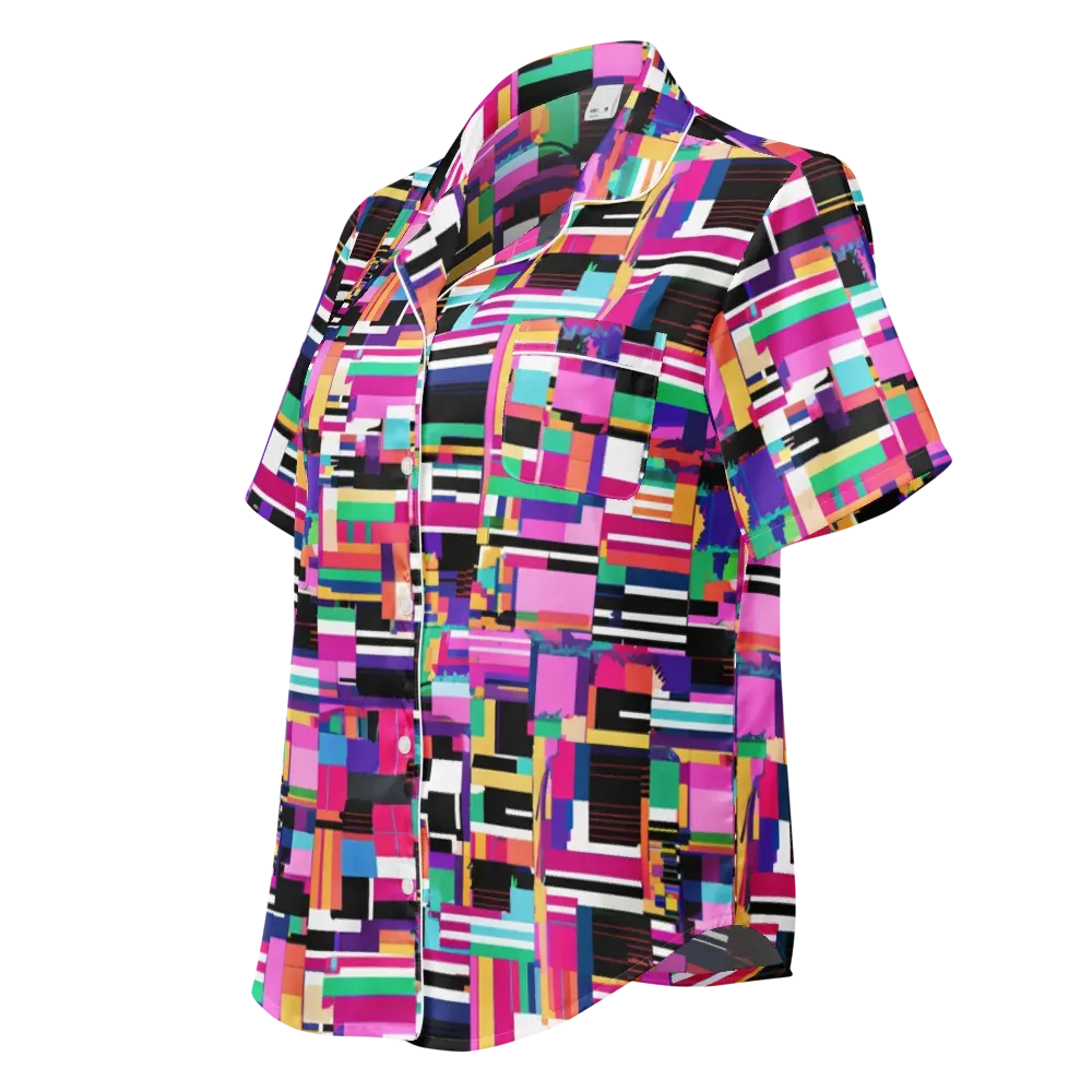 Neon Cityscape on Women's Short Sleeve Pajama Top — Left Front