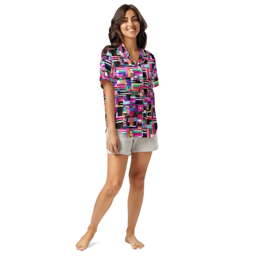 Neon Cityscape on a Women's Short Sleeve Pajama Top