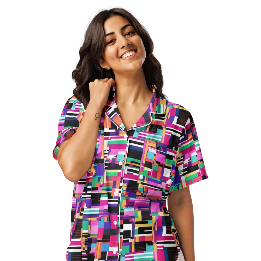 Neon Cityscape on Women's Short Sleeve Pajama Top — Front