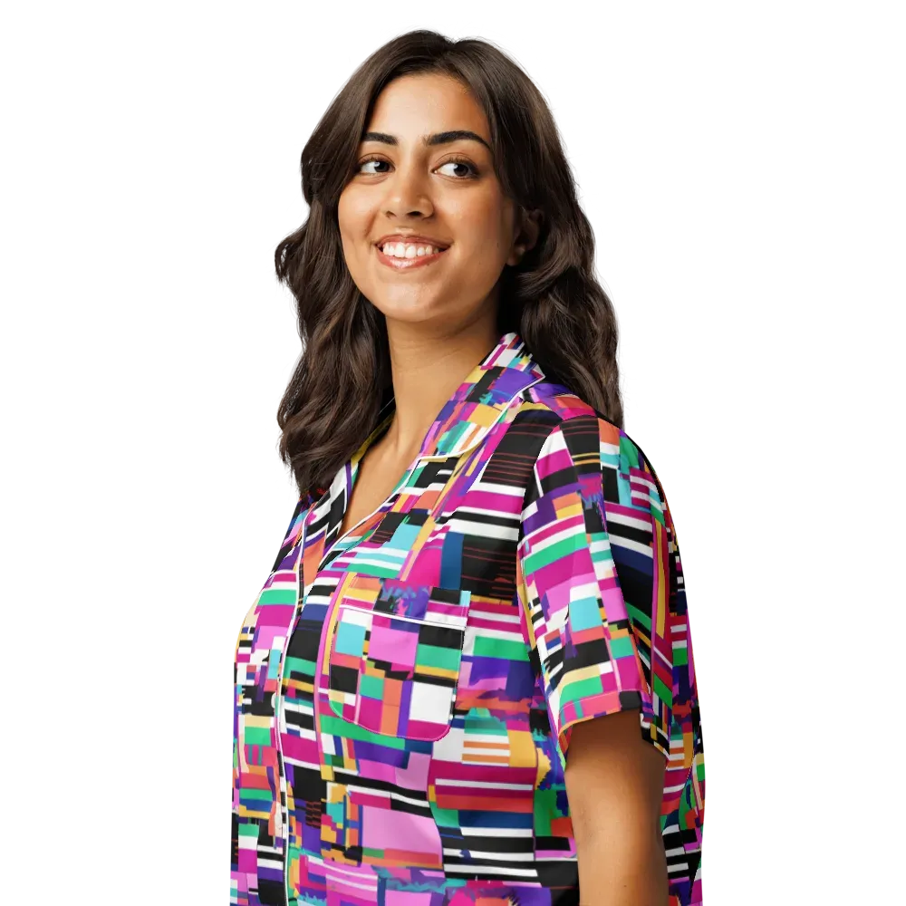 Neon Cityscape on Women's Short Sleeve Pajama Top — Left Front
