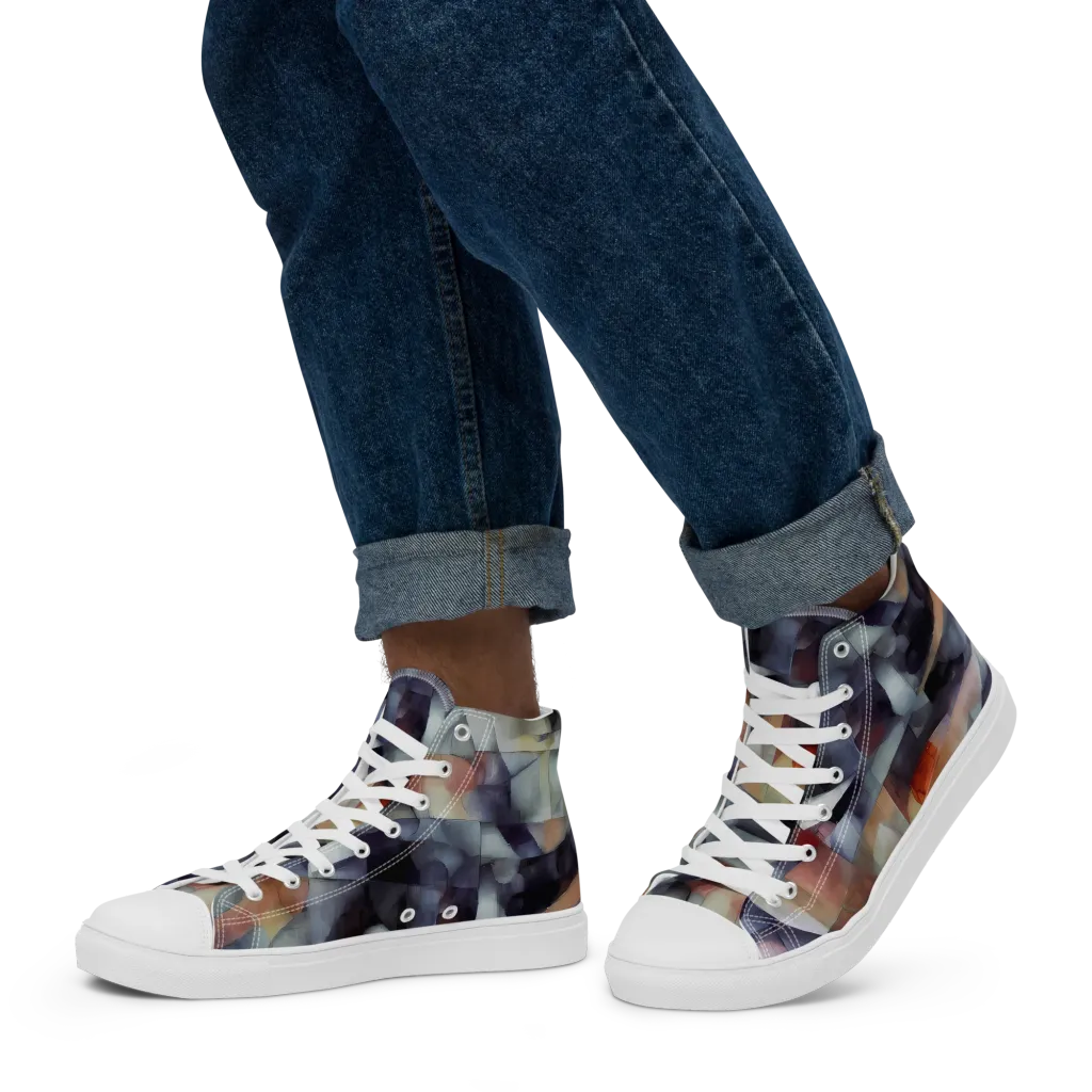 Slate Mosaic on Men's High Top Canvas Shoes — Left