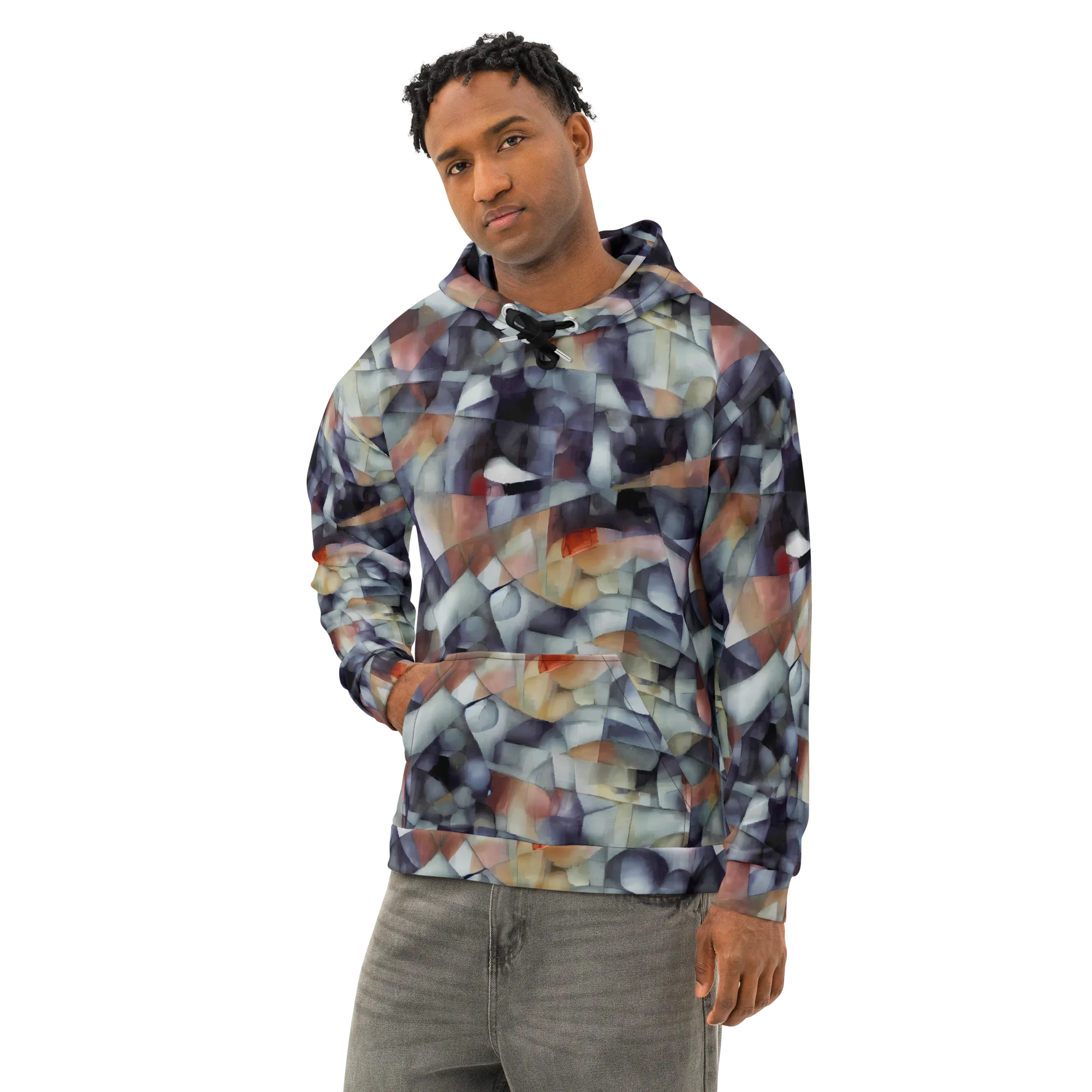 Slate Mosaic on Cotton Hoodie — Left Front