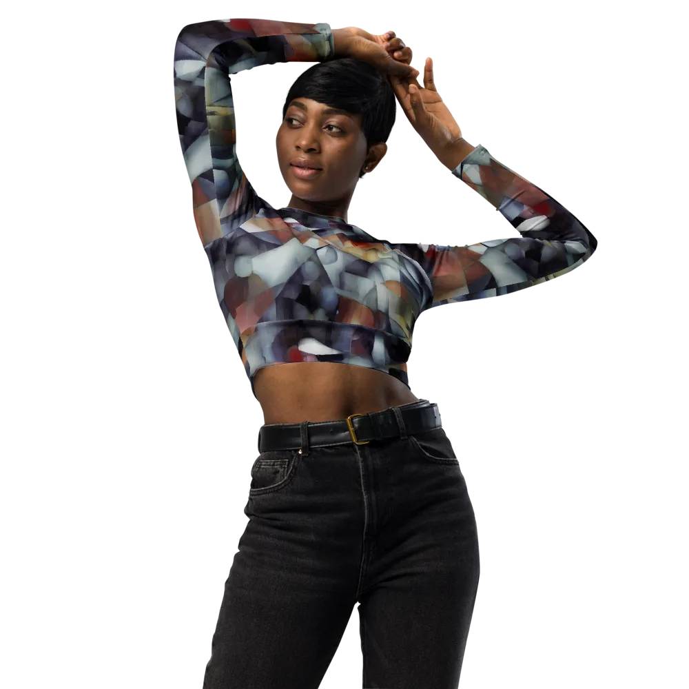 Slate Mosaic on Long Sleeve Crop Top — Front