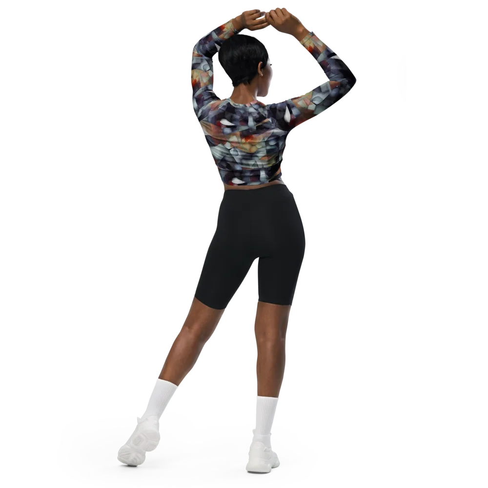 Slate Mosaic on Long Sleeve Crop Top — Back