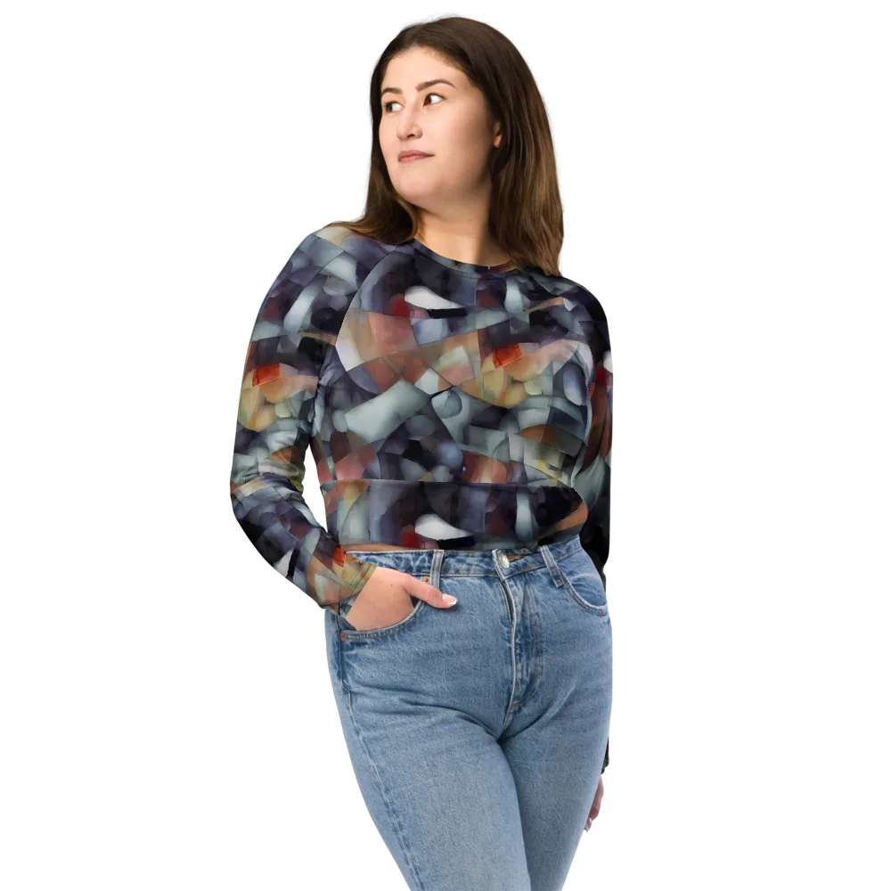 Slate Mosaic on Long Sleeve Crop Top — Front