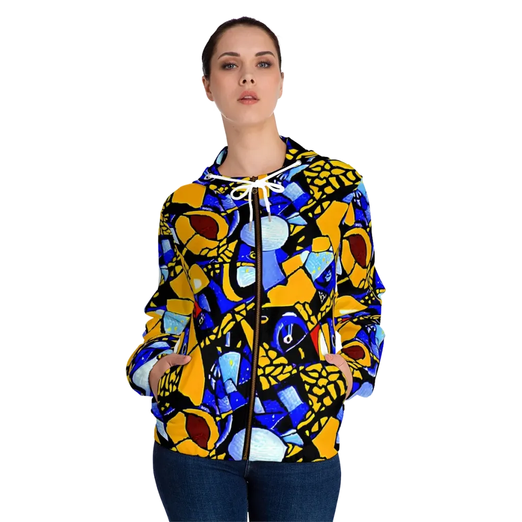 Cosmic Tessellation on Women's Full-Zip Hoodie — Front On Person