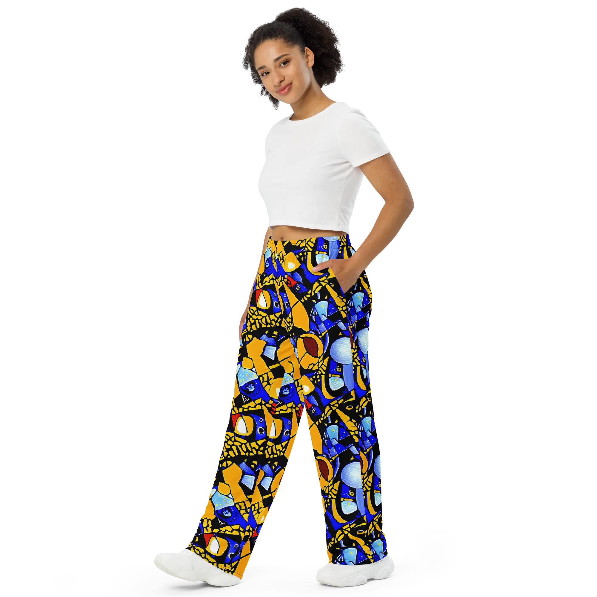 Cosmic Tessellation on Wide-Leg Pants — Left Front