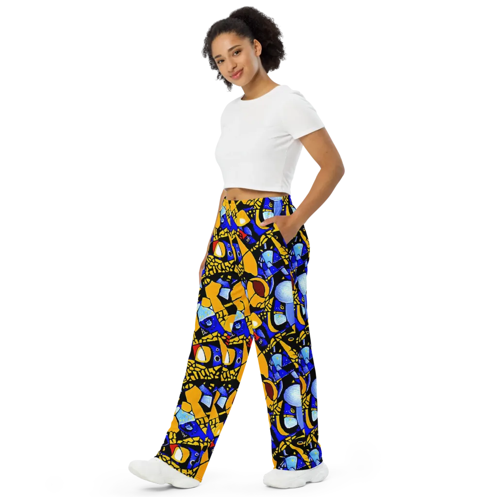 Cosmic Tessellation on Wide-Leg Pants — Left Front