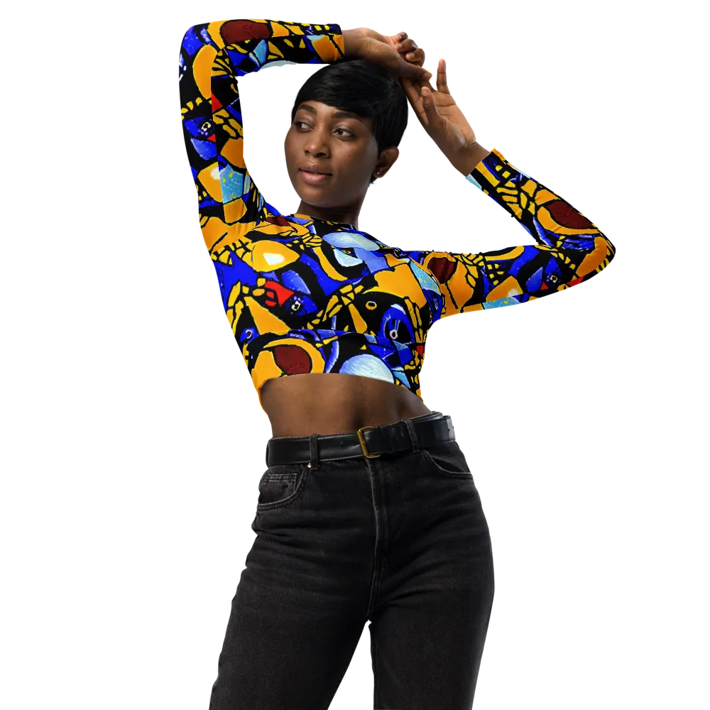 Cosmic Tessellation on Long Sleeve Crop Top — Front